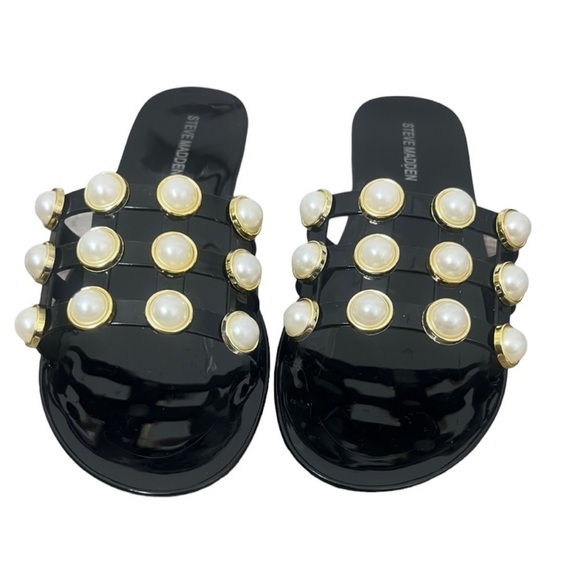 Steve Madden Black Jelly Slide Sandals With Pearl Accents - Size 41 - Picture 10 of 13